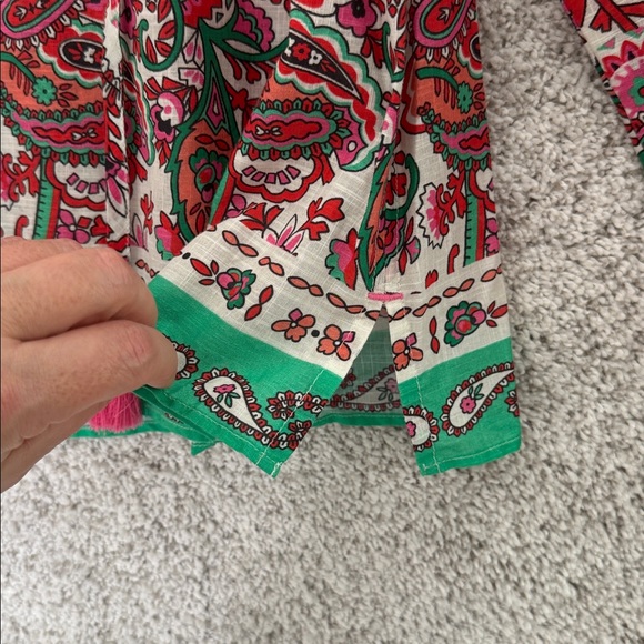 Boden Serena Paisley Print Cotton Split Neck Top in Pink & Green - Size 6 - Picture 6 of 10